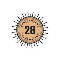 Vintage Retro 28 Year Anniversary Celebration with Firework Color. Happy Anniversary Greeting Celebrates Event Isolated on White Background vector