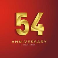 54 Year Anniversary Celebration with Golden Shiny Color for Celebration Event, Wedding, Greeting card, and Invitation Card Isolated on Red Background vector