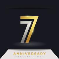 7 Year Anniversary Celebration with Linked Multiple Line Golden and Silver Color for Celebration Event, Wedding, Greeting card, and Invitation Isolated on Dark Background vector