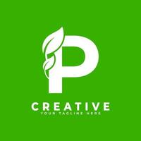 Letter P with Leaf Logo Design Element on Green Background. Usable for Business, Science, Healthcare, Medical and Nature Logos vector