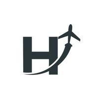 Initial Letter H Travel with Airplane Flight Logo Design Template Element vector