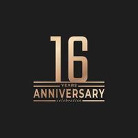 16 Year Anniversary Celebration with Thin Number Shape Golden Color for Celebration Event, Wedding, Greeting card, and Invitation Isolated on Dark Background vector