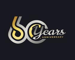 60 Year Anniversary Celebration with Handwriting Silver and Gold Color for Celebration Event, Wedding, Greeting card, and Invitation Isolated on Dark Background vector