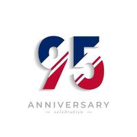 95 Year Anniversary Celebration with White Slash in Red and Blue American Flag Color. Happy Anniversary Greeting Celebrates Event Isolated on White Background vector