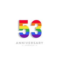 Celebración del aniversario de 53 años con el color del arco iris para el evento de celebración, la boda, la tarjeta de felicitación y la invitación aislada en el fondo blanco vector