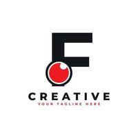 Abstract Eye Logo Letter F. Black Shape F Initial Letter with Red Eyeball inside. Use for Business and Technology Logos. Flat Vector Logo Design Ideas Template Element