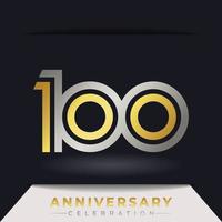 Celebración del aniversario de 100 años con varias líneas vinculadas de color dorado y plateado para eventos de celebración, bodas, tarjetas de felicitación e invitaciones aisladas en un fondo oscuro vector