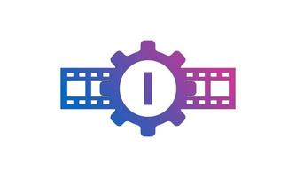 Initial Letter I Gear Cog Wheel with Reel Stripes Filmstrip for Film Movie Cinema Production Studio Logo Inspiration vector