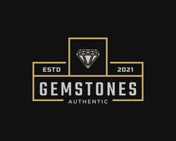 Classic Vintage Retro Label Badge for Luxury Line art Diamond Gem Jewelry Logo Design Inspiration vector