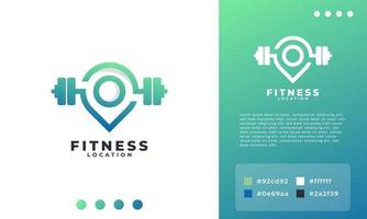 Barbell and Pin Location Logo Combination. Point Fitness Gym Logo Design Template Element vector