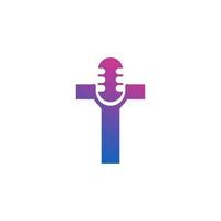 Letter T Podcast Record Logo. Alphabet with Microphone Icon Vector Illustration