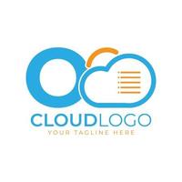 Cloud Tech Logo. Initial Letter O with Cloud and Document for Technology Concept. Data Software Weather Sign vector