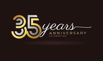 35 Year Anniversary Celebration Logotype with Linked Multiple Line Silver and Golden Color for Celebration Event, Wedding, Greeting Card, and Invitation Isolated on Dark Background vector