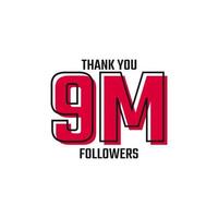 Thank You 9 M Followers Card Celebration Vector Post Social Media Template.