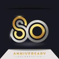 Celebración del aniversario de 80 años con varias líneas vinculadas de color dorado y plateado para eventos de celebración, bodas, tarjetas de felicitación e invitaciones aisladas en un fondo oscuro vector