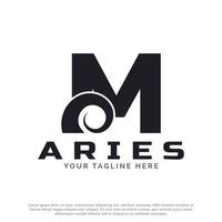 Initial Letter M with Goat Ram Sheep Horn for Aries Logo Design Inspiration. Animal Logo Element Template vector