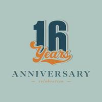 16 Year Anniversary Celebration Nostalgic with Handwriting in Retro Style for Celebration Event, Wedding, Greeting card, and Invitation Isolated on Green Background vector