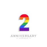 Celebración del aniversario de 2 años con el color del arco iris para el evento de celebración, la boda, la tarjeta de felicitación y la invitación aislada en el fondo blanco vector