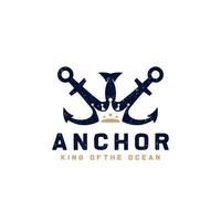 Vintage Nautical King Anchor Emblem. Anchor and Crown for Marine Badges Ship Boat Logo Design Template Element vector