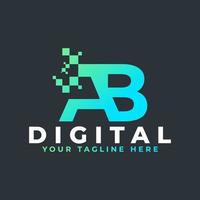 Tech Letter AB Logo. Blue and Green Geometric Shape with Square Pixel Dots. Usable for Business and Technology Logos. Design Ideas Template Element. vector