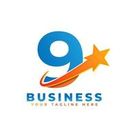 Number 9 with Star Swoosh Logo Design. Suitable for Start up, Logistic, Business Logo Template vector