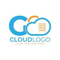 logotipo de tecnología en la nube. letra inicial g con nube y documento para el concepto de tecnología. señal meteorológica de software de datos vector