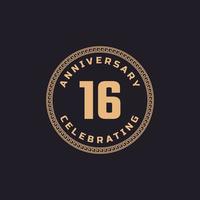 Vintage Retro 16 Year Anniversary Celebration with Circle Border Pattern Emblem. Happy Anniversary Greeting Celebrates Event Isolated on Black Background vector