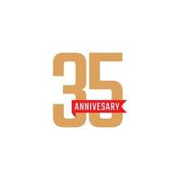 35 Year Anniversary Celebration with Red Ribbon Vector. Happy Anniversary Greeting Celebrates Template Design Illustration vector