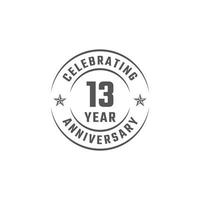 13 Year Anniversary Celebration Emblem Badge with Gray Color for Celebration Event, Wedding, Greeting card, and Invitation Isolated on White Background vector