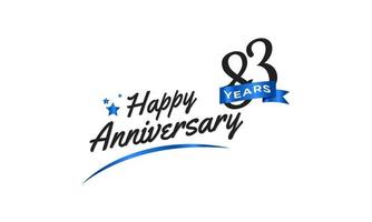 83 Year Anniversary Celebration with Blue Swoosh and Blue Ribbon Symbol. Happy Anniversary Greeting Celebrates Template Design Illustration vector