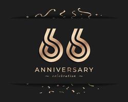 Diseño de estilo de logotipo de celebración de aniversario de 66 años. el saludo de feliz aniversario celebra el evento con múltiples líneas doradas y confeti aislado en la ilustración de diseño de fondo oscuro vector