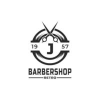 Letter J Vintage Barber Shop Badge and Logo Design Inspiration vector