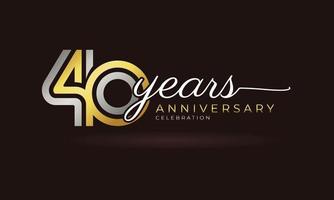 40 Year Anniversary Celebration Logotype with Linked Multiple Line Silver and Golden Color for Celebration Event, Wedding, Greeting Card, and Invitation Isolated on Dark Background vector