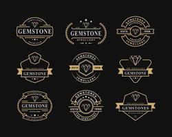 conjunto de insignia retro vintage para línea de lujo arte diamante gema joyería logotipo emblema diseño símbolo vector