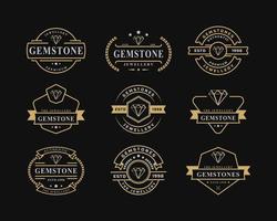 Set of Vintage Retro Badge for Luxury Line art Diamond Gem Jewelry Logo Emblem Design Symbol vector