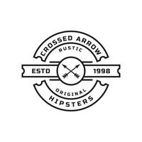 insignia retro vintage para flechas cruzadas elemento de plantilla de diseño de logotipo de sello hipster rústico vector