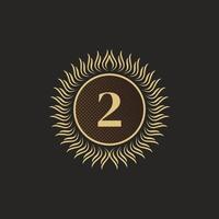 Emblem Number 2 Gold Monogram Design. Luxury Volumetric Logo Template. 3D Line Ornament for Business Sign, Badge, Crest, Label, Boutique Brand, Hotel, Restaurant, Heraldic. Vector Illustration