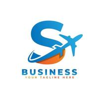 Letter S with Airplane Logo Design. Suitable for Tour and Travel, Start up, Logistic, Business Logo Template vector