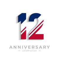 12 Year Anniversary Celebration with White Slash in Red and Blue American Flag Color. Happy Anniversary Greeting Celebrates Event Isolated on White Background vector