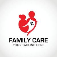 ilustración del logo de cuidado familiar, casa con logo en forma de corazón, hogar de amor moderno y simple vector