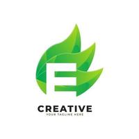 Nature Green Leaf Letter E Logo Design. monogram logo. Green Leaves Alphabet Icon. Usable for Business, Science, Healthcare, Medical and Nature Logos.Flat Vector Logo Design Template Element. Eps10