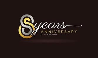 8 Year Anniversary Celebration Logotype with Linked Multiple Line Silver and Golden Color for Celebration Event, Wedding, Greeting Card, and Invitation Isolated on Dark Background vector