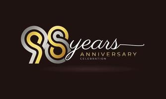 98 Year Anniversary Celebration Logotype with Linked Multiple Line Silver and Golden Color for Celebration Event, Wedding, Greeting Card, and Invitation Isolated on Dark Background vector