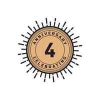 Vintage Retro 4 Year Anniversary Celebration with Firework Color. Happy Anniversary Greeting Celebrates Event Isolated on White Background vector