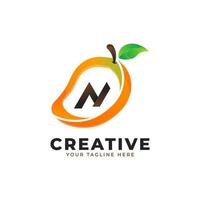 Letter N logo in fresh Mango Fruit with Modern Style. Brand Identity Logos Designs Vector Illustration Template