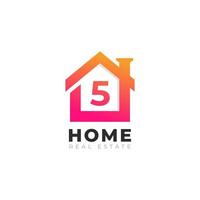 Initial Number 5 Home House Logo Design. Real Estate Logo Concept. Vector Illustration