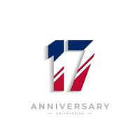 17 Year Anniversary Celebration with White Slash in Red and Blue American Flag Color. Happy Anniversary Greeting Celebrates Event Isolated on White Background vector