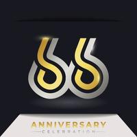 Celebración del aniversario de 66 años con varias líneas vinculadas de color dorado y plateado para eventos de celebración, bodas, tarjetas de felicitación e invitaciones aisladas en un fondo oscuro vector