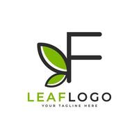 Creative Initial Letter F Logo. Black Shape Linear Style Linked with Green Leaf Symbol. Usable for Business, Healthcare, Nature and Farm Logos. Flat Vector Logo Design Ideas Template Element. Eps10