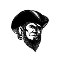 Pirate Wearing Eye Patch Scratchboard vector